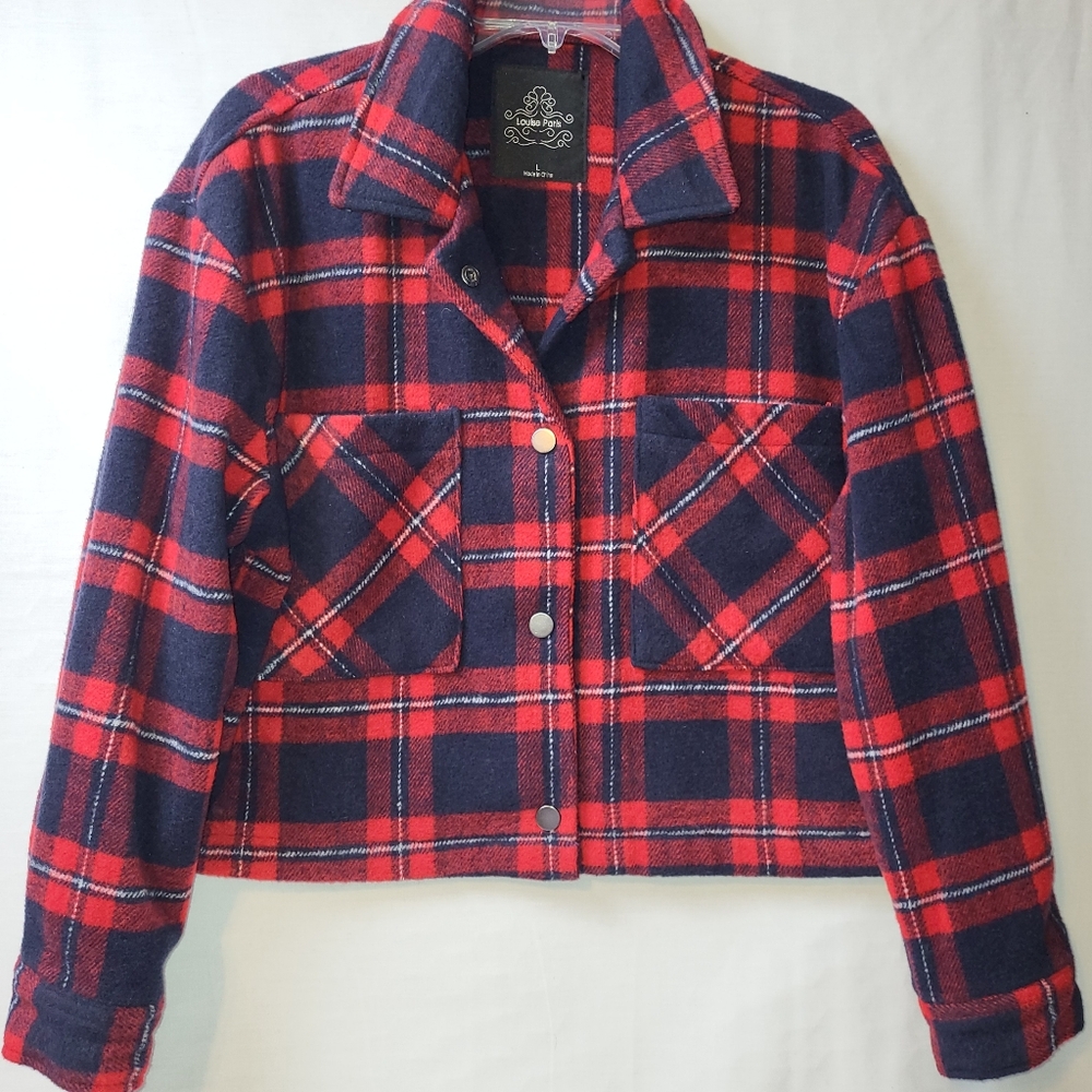 Louise Paris‎ Plaid Cropped Jacket Women's Size Large Oversized Boxy